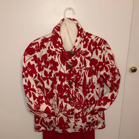 CHICO’S JACKET RED/WHITE PRINT - Picture 2 of 7